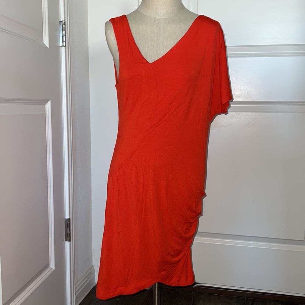 Ali Ro Women's Asymmetric Orange Red Jersey Party Dress Size 8